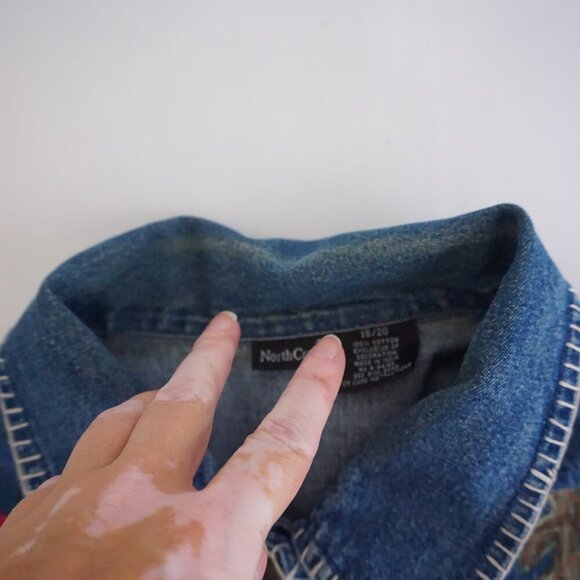 Vintage Northcrest Blue Denim Leaf Leaves Applique Button Cotton Jacket 18/20 - Picture 11 of 15